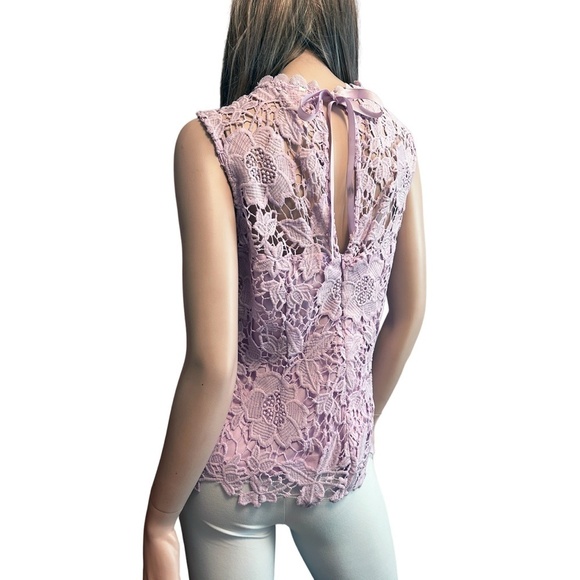 Nanette Lepore Fancy Blouse Embroidered Lace Lavender Sleeveless Bow Tie Detail - Picture 8 of 15